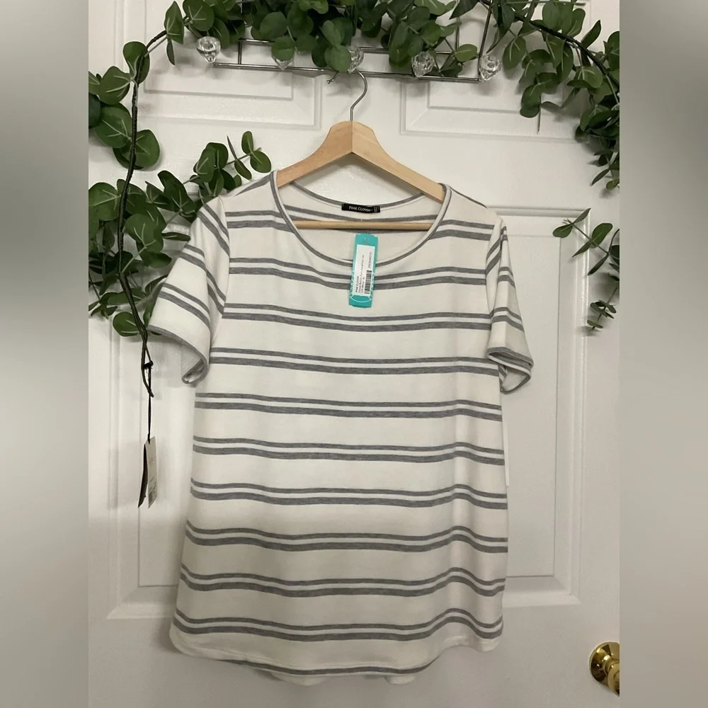 Pink Clover White and Gray Striped Top - Picture 2 of 9